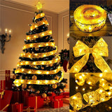 Tree Ornaments for Home 2024 DIY Bows Light String Navidad New Year 2025 Christmas Decoration LED Ribbon Fairy Lights