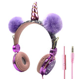 Unicorns Wired Headphone With Microphone Kids Music Stereo Earphone Computer Mobile Phone Game Headset Kids Gift
