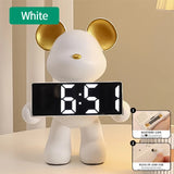 Resin Nordic Alarm Desktop Ornament for Bedroom Miniature Bear Clock Figurines Battery/Plug-in Use Handicraft Holiday