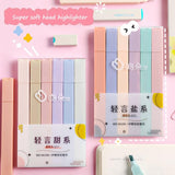 Color Highlighter Square Pen Barrel 6-piece Set of Soft Nib Head Pastel Highlighters Fluorescent for Students
