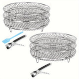 1 Set Air Fryer Rack With Anti-scalding Clip Stainless Steel Removable Air Fryer Stacking Rack Round Air Fryer