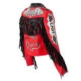 Zip Print Red Leather Cropped Slim Fit
