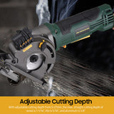 580W Mini Corded Electric Compact Circular Saw with Laser Guide Scale Ruler Vacuum Port 3 Blades for Cutting Wood