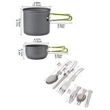 Multi functional portable outdoor cooking kit,equipped with pot and foldable spoon, fork, knife,used for camping picnics