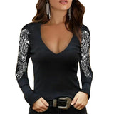 V-neck Printed Long-sleeved Top Women
