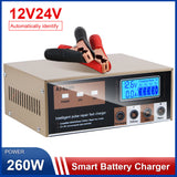 260W 24V 12V Car Charger LED Display Pulse Repair Battery Charging Intelligent For Motorcycle SUV Truck Auto Accessories