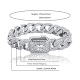 Men's Spring Jewelry Buckle Cuban Chain Full Zircon Bracelet