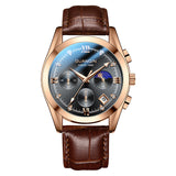 GUANQIN Quartz Moon Phase Business watch for men Steel shell Waterproof Sapphire Mens watches Leather Strap Luminous Chronograph