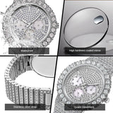 PINTIME Luxury Watch for Men Diamond Ice Out Quartz Wristwatch Stainless Steel Strap CZ Dial Waterproof 3br Casuals Reloj Hombre