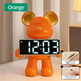 Resin Nordic Alarm Desktop Ornament for Bedroom Miniature Bear Clock Figurines Battery/Plug-in Use Handicraft Holiday
