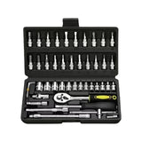 46pcs Socket Combination - 1/4 Inch Small Fly Ratchet Torque Screwdriver Wrench Auto Repair Home Technical Tool Kit