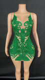 Host's temperament formal with waist cinched suspender for slimming effect, mesh perspective full diamond sexy zipper dress