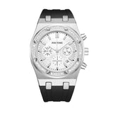 PINTIME Watch for Men Waterproof 30m Fashion Quartz Wristwatch Diamond Iced Bezel Sports Silicone Strap Chronograph Reloj Hombre