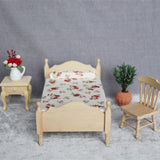 Dollhouse Miniatures Bedroom Wooden Single Bed for 1/12 Doll House Decor Furniture
