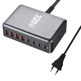 320W Gallium nitride Desktop 8-port PD Charge 3.0 Type C Fast Charger Mobile USB