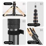 87.4" Tripod Video Stand Carbon Fiber 5section 3kg Payload Center Column 1/4"&3/8"for LED Light /Flash Light/Softbox