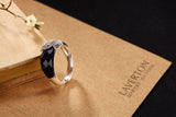 925 Sterling Silver Fashion Personality Retro Feather Inlaid Finger Ring