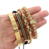 Copper bead braided 12 6 mm micro-drill balls, 3 diamond double-row drill crescent stainless steel bracelet four-piece Suite