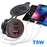 12V-24V Socket 75W PD Type C QC 3.0 Power Outlet Waterproof Fast Charge Adapter Charger for Car RV Marine