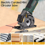 580W Mini Corded Electric Compact Circular Saw with Laser Guide Scale Ruler Vacuum Port 3 Blades for Cutting Wood