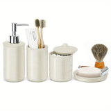 4pcs Bathroom Accessory Set, Ceramic Bathroom Decor Set, Soap Dispenser, Toothbrush Holder, Canister With Lid, Soap Dish, Decorative Printed Bathroom Accessories