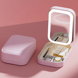 Rechargeable Compact LED Vanity Storage with Touch Screen Dimming Makeup Mirror Portable Necklace Earring Jewelry Box