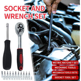46pcs 1/4 Inch Drive Ratchet Bit Socket Wrench Set Metric nic Tool Kit Car Accessories