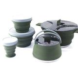 Foldable Camping Cook Pot Kettle and Tableware - Heat Resistant with Folding Bowl and Cup for Hiking and Backpacking