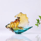 Hand Blown Conch Statue, Glass Art Figurine, Home Decor with Sea Shells, Bookcase Decoration