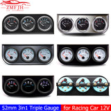2" 52MM Triple 3 In 1 Water Temp Pressure Oil Temperature Gauge with Sensor 1/8 NPT Voltage for Racing Car