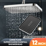 Rainfall Shower Head Big Panel Large w Supercharge Ceig Mounted Showerhead 360 Rotation High Pressure ABS Bathroom Faucet