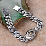 Eye of God Bracelets & Thai Master Sculpture Vintage Phoenix and Cross Solid 925 Sterling Silver Men's Punk Bracelet 19cm