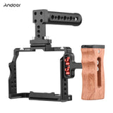 Andoer Camera Video Cage +Top Handle +Side Wooden Grip Kit with 1/4" Threads for Sony A7IV/ A7III/ A7II/ III/ A7R II/ A7S II