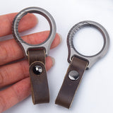 Titanium Alloy Car Keychain Cowhide Strap Pendant EDC Tool Men's Gift
