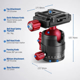 Camera Mini Ballhead Cold Shoes Microphone Tripod Head Ball Head with 1/4 Quick Release Plate for Tripod Monopod DSLR