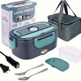 1set Electric Lunch Box Stainless Steel Food Warmer Bento Container Multifunctional Household Car Dual-purpose 2-in-1 Stainless Steel