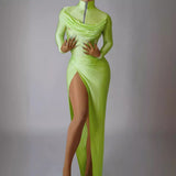 Luxury female socialite temperament low-key solid color long design sense, company dinner party evening dress sexy suspender