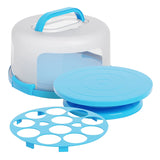 Cupcake Carrier Lid And Handle + Stand Plate Dome 10Inch Round Cake Container Holder With Cover Blue