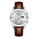 PINTIME Man Watch Waterproof 3Bar Casual Quartz Wristwatch Stainless Steel Strap Moon Phase Dial Work Chrono Function Clock Gift