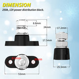 Automotive Power Distribution Block Single 3/8" M10 Stud Terminal Battery Junction Post Bus Bar 250A 12V Max 48V DC