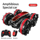 Double sided amphibious rolling and rotating remote control stunt beach toy