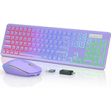 Wireless Keyboard and Mouse Combo RGB Backlit, Rechargeable Light Up Letters, Full-Size, Ergonomic, Sleep Mode, 2.4GHz