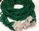 Micropaved Zircon Leopard Head Green Onyx Pearl Multi-Ring Bracelet