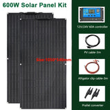 600W 18V Flexible Monocrystalline Solar Panel Kit - Complete System for Home, Car, Boat, RV, and Camper. 12V Battery Charger