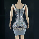 Luxury female socialite temperament, buttocks wrapped small skirt with full diamond lens design, company banquet party evening dress strap