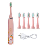 6 in 1 Children Electric Toothbrush Cartoon KidsToothbrush Head Ultrasonic Waterproof Soft Hair Cleaning Brush Rechargeable