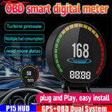HD TFT OBD P15 HUD Digital Smart Head Up Display Speedometer OBD2 Turbo Boost Pressure Meter Alarm Oil Gauge Code Reader