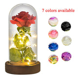 Eternal Rose Flower In Glass Dome With LED Light Wooden Base Valentine Christmas Gifts For Women