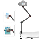 C-Clamp Desk Mount Bracket 3-Section Flexible Arms Desktop Live Streaming Stand for DSLR Smartphone Tablet LED Ring Light Webcam