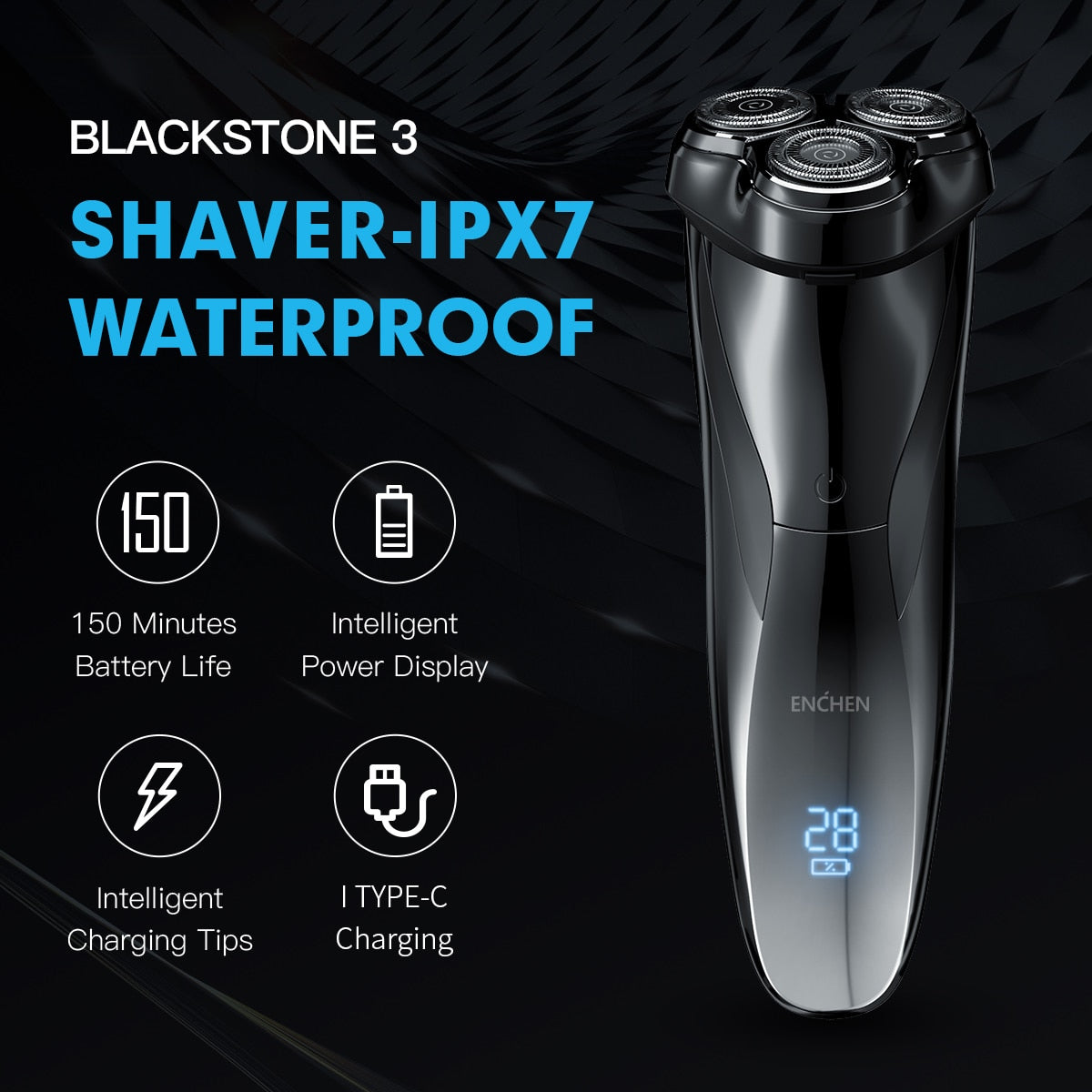 ENCHEN Electric Shaver 3D Blackstone 3 IPX7 Waterproof Razor Wet And Dry Dual Use Face Beard Battery Digital Display For Men